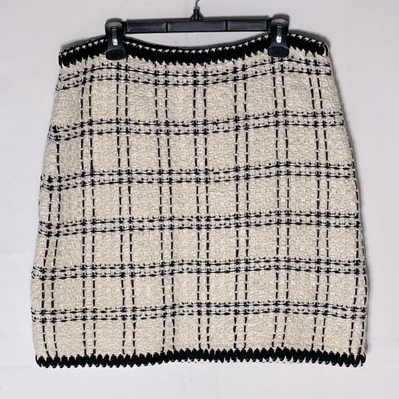 Tory Burch Dresses & Skirts - Tory Burch Cream Black Plaid Tweed Linen Blend Mini Skirt XL Academia Twee